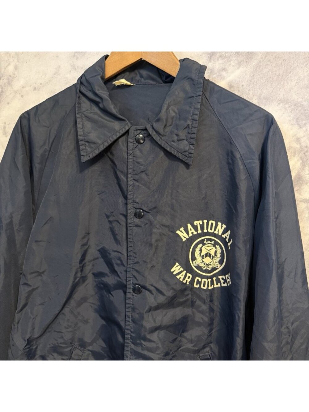 Vintage National War College Jacket Navy Blue Snap Windbreaker Size XL